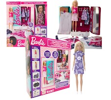 Barbie Zestaw studio projektowe zestaw do szycia ubranek szafa garderoba + lalka 