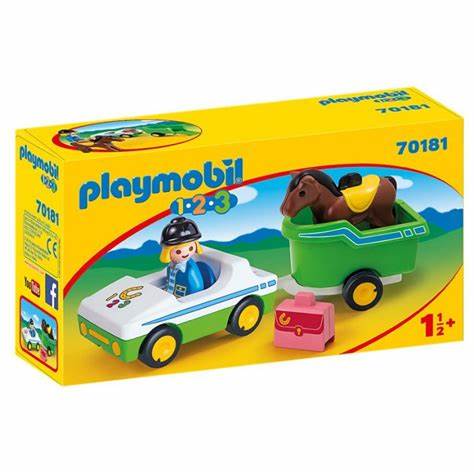 Playmobil 1.2.3 Samochód z przyczepą dla konia 70181