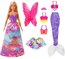 Barbie Dreamtopia Przebieranki Księżniczka Wróżka Syrena 3W1 GJK40