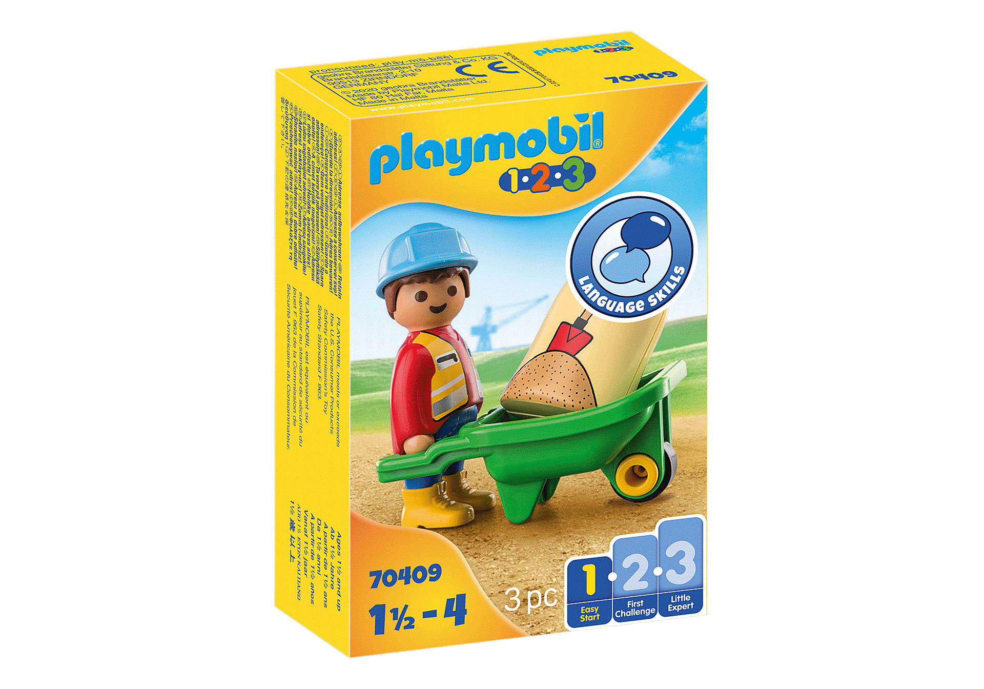 Playmobil 1.2.3 Pracownik budowlany z taczką 70409