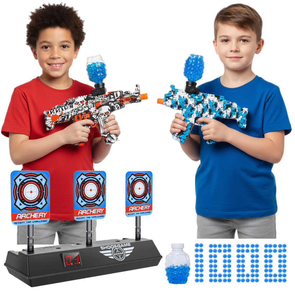 Dwupack 2 x Karabin automatyczny na kulki żelowe MP5 biało-czerwony i biało-niebieski ST620 + tarcza elektroniczna 3 cele