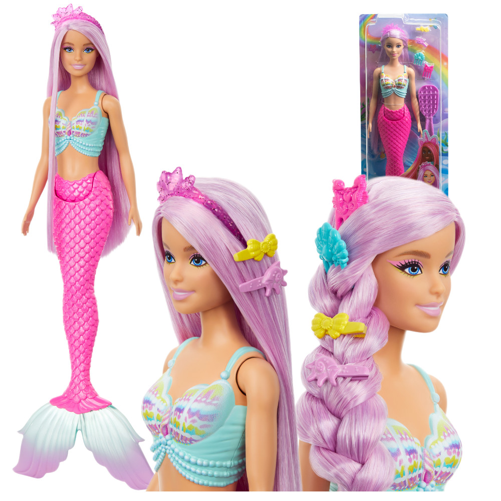 Barbie Lalka Syrenka z Długimi Różowymi Włosami do Czesania HRR00