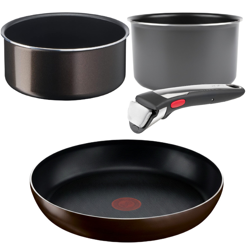 Tefal Ingenio Zestaw Patelnia Brązowo-Wiśniowo 28 cm + Brązowy Garnek 24 cm + Szary Garnek 16 cm GAZ 82465WBS