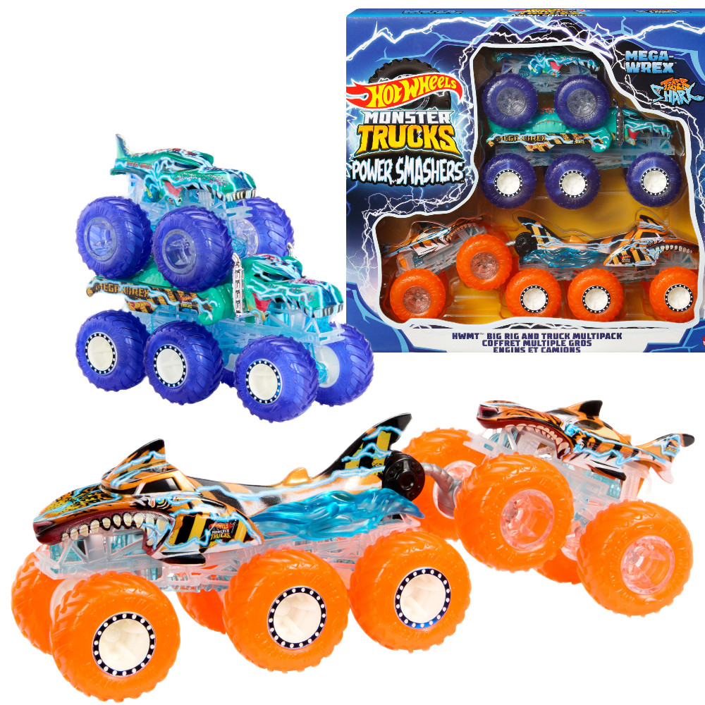 Hot  Wheels Monster Trucks 6 Kołowe Zestaw Mega Wrex & Tiger Shark HYJ29