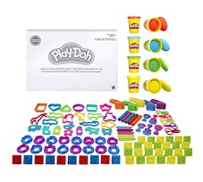 Play-Doh Ciastolina Zestaw 100 el. Narzędzia litery cyfry kształty B9412 + 4 kolorowe tuby 23241