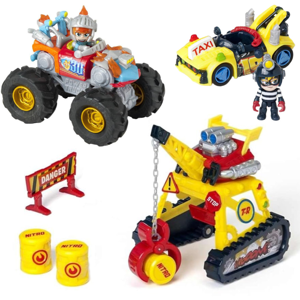 T-Racers - Zestaw Turbo Crane Dźwig Pojazd + Pojazd Mega Striker 2w1