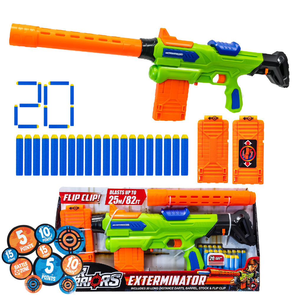 Buzz Bee Air Warriors Exterminator 44105 + zestaw 12 naklejek celi Nerf