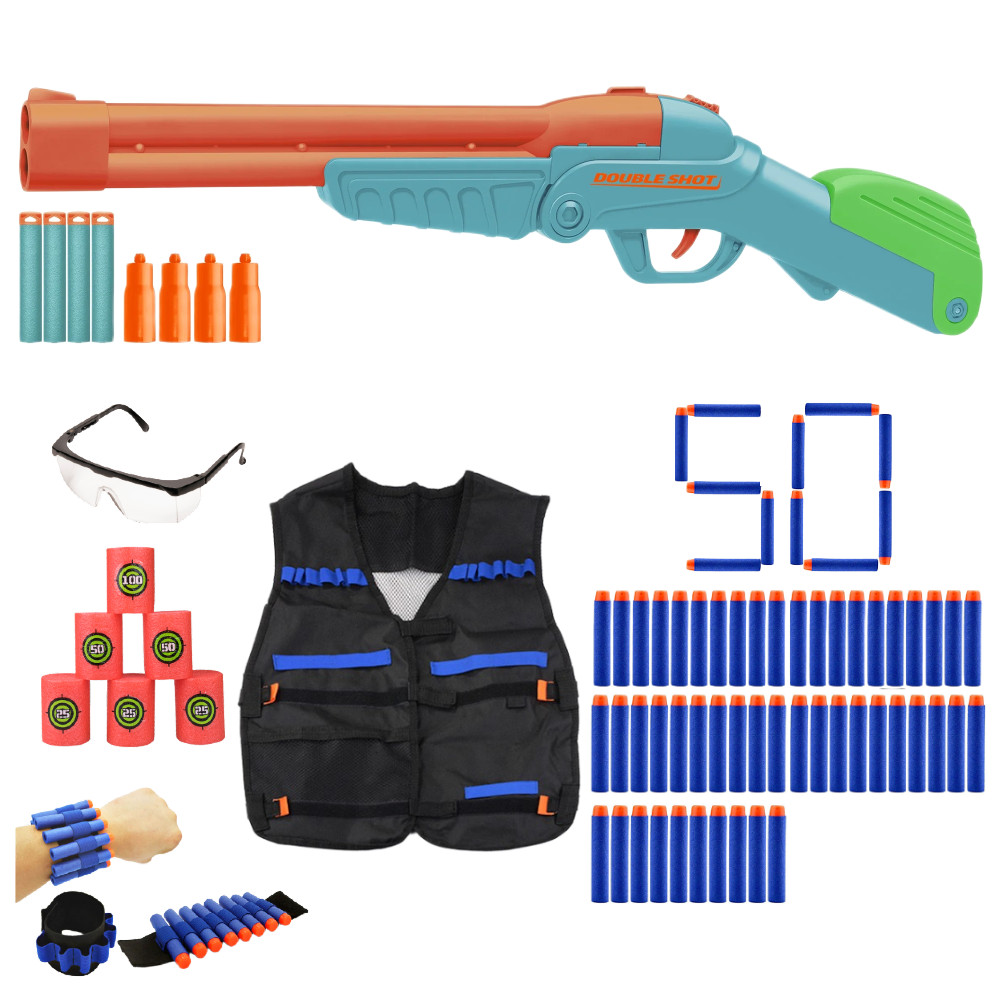 Buzz Bee Air Warriors Strzelba Double Shot 50780 + Opaska + Okulary + Kamizelka + Cele + 50 Strzałek