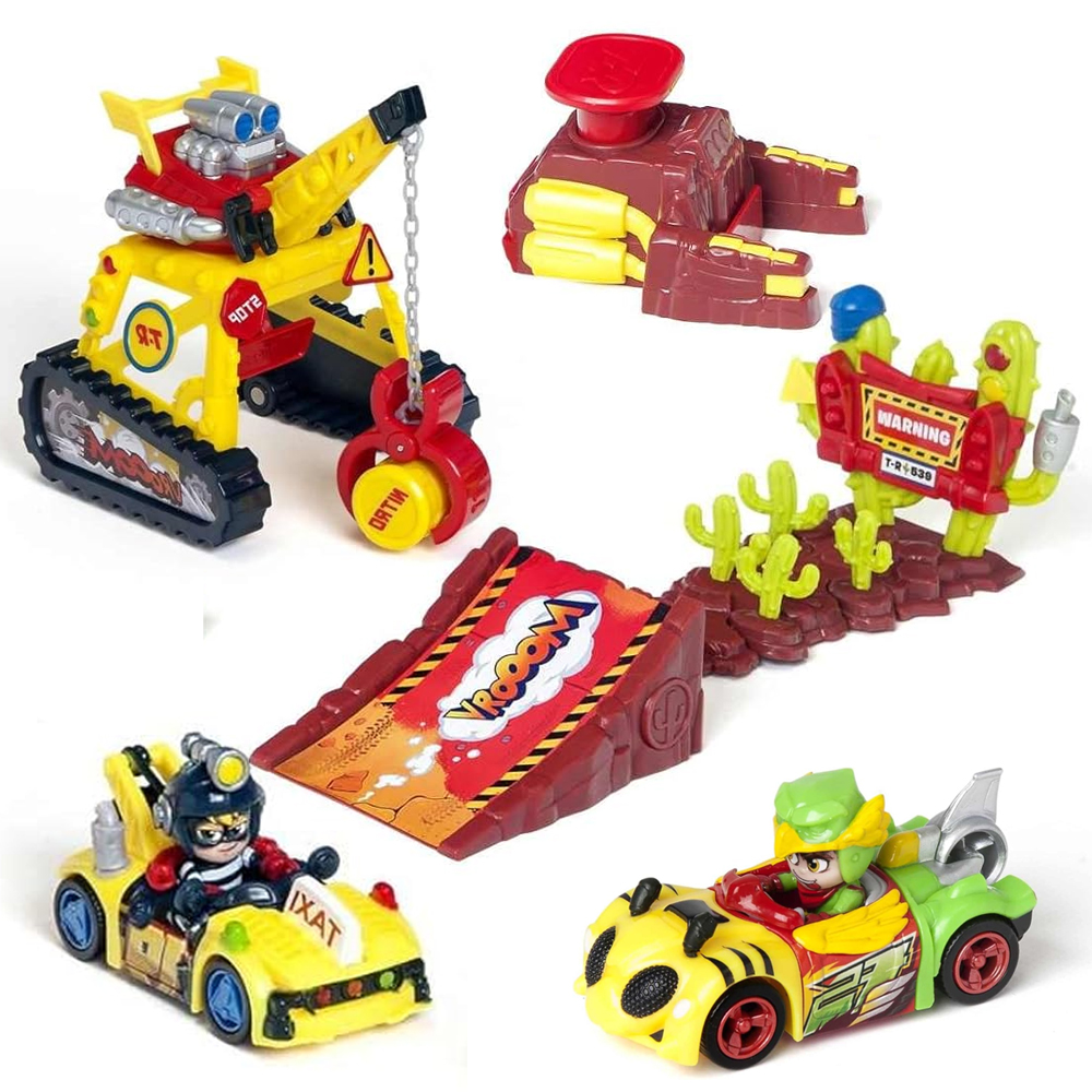 T-Racers - Zestaw Eagle Jump Wyrzutnia Wyskocznia Pojazd + Turbo Crane Dźwig Pojazd + 2 figurki