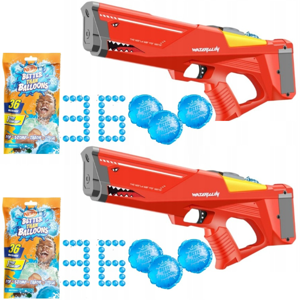 Pistolet na wodę elektryczny Shark czerwony automatyczne napełnianie wody 2131 + Bomby Balony Wodne Nerf Zestaw dla Dwojga