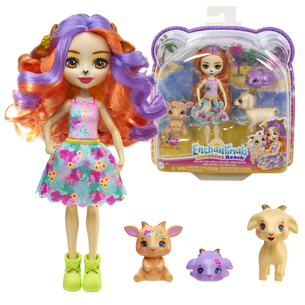 Enchantimals Słoneczna Plaża Rodzina Kóz Lalka Kózka Golita Goat + 3 x Kózki HXC00 
