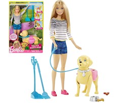 Lalka Barbie Zestaw Spacer z pieskiem czyścioszkiem DWJ68