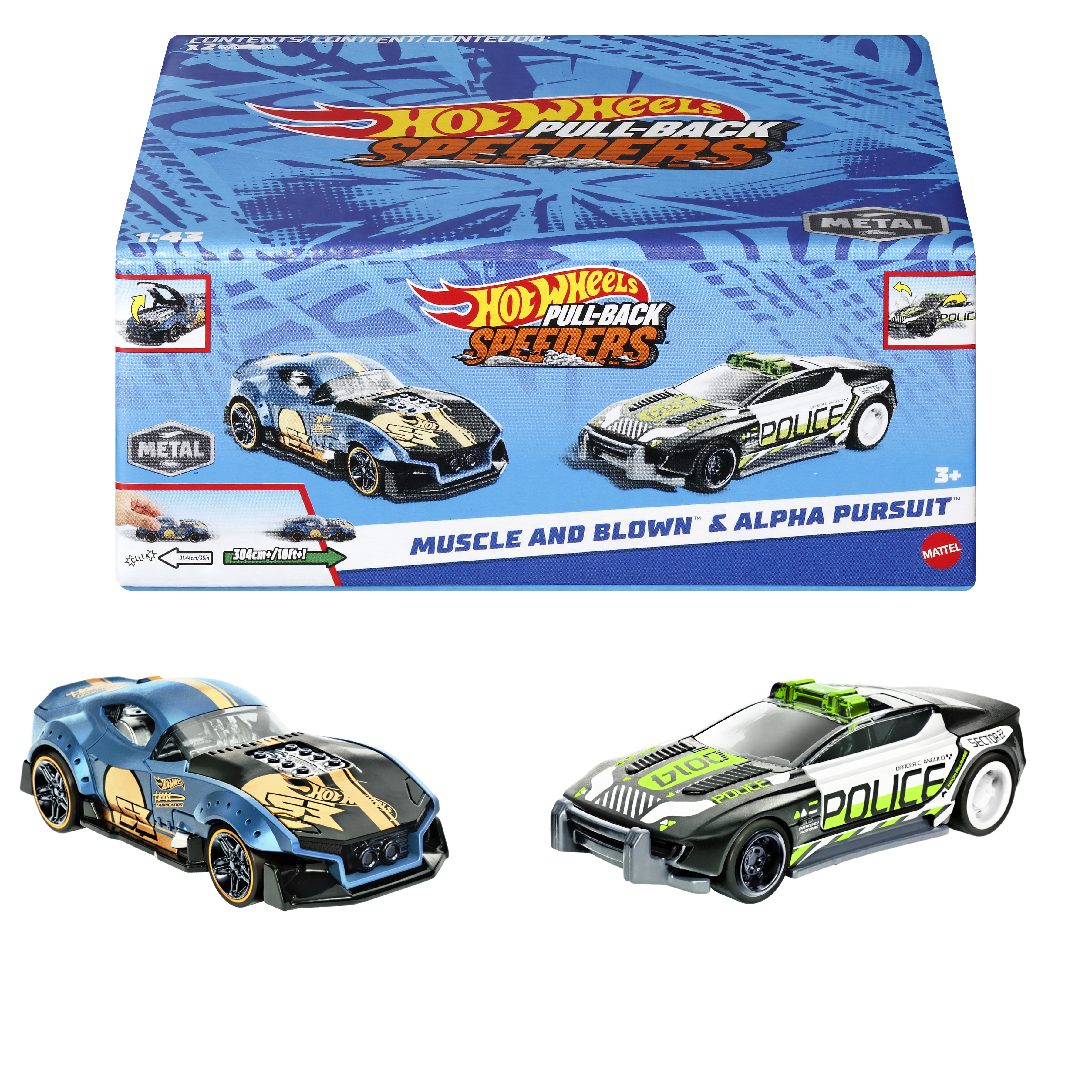 Hot Wheels Pull-Back Speeders 2-pack Autek Muscle and Blown & Alpha Pursuit HPR97