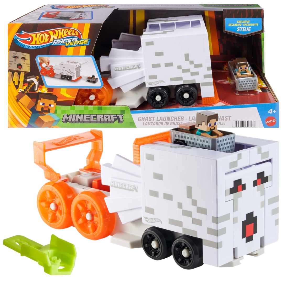 Hot Wheels Racer Verse Minecraft Ghast Launcher pojazd z wyrzutnią + autko z figurką JFV71