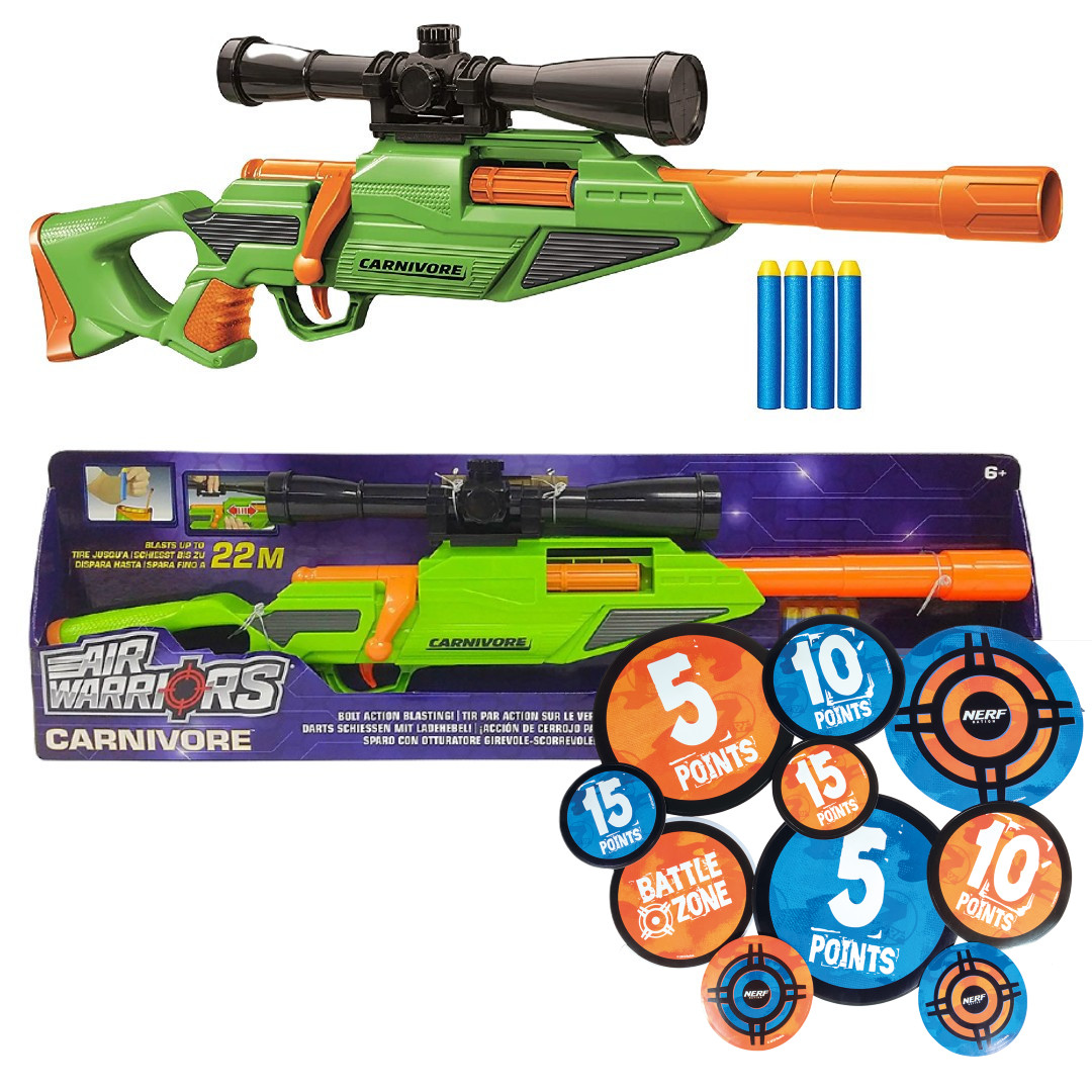 Buzz Bee Air Warriors Carnivore 561005 + zestaw 12 naklejek celi Nerf 