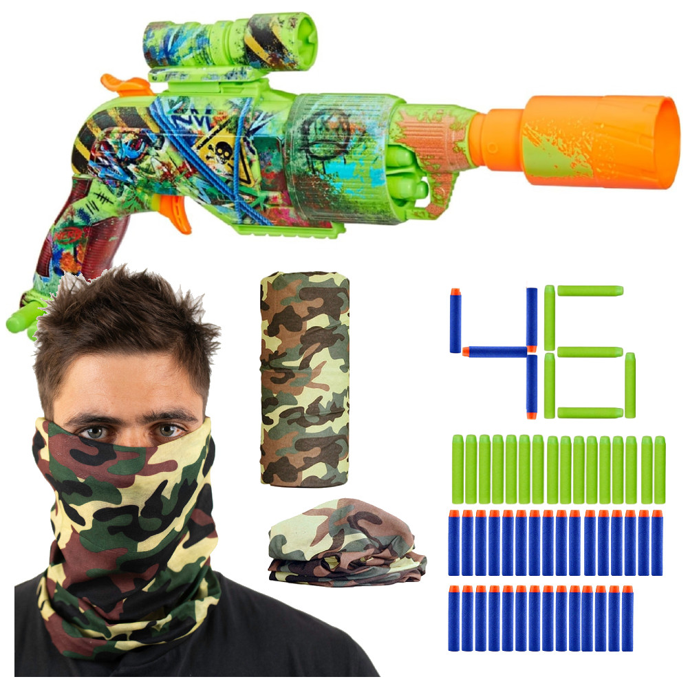 Nerf Zestaw Pistolet Zombie Driller F8960 + Bandana Moro + Strzałki