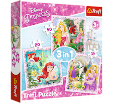 Trefl Puzzle 3w1 Księżniczki Roszpunka, Aurora i Arielka 34842