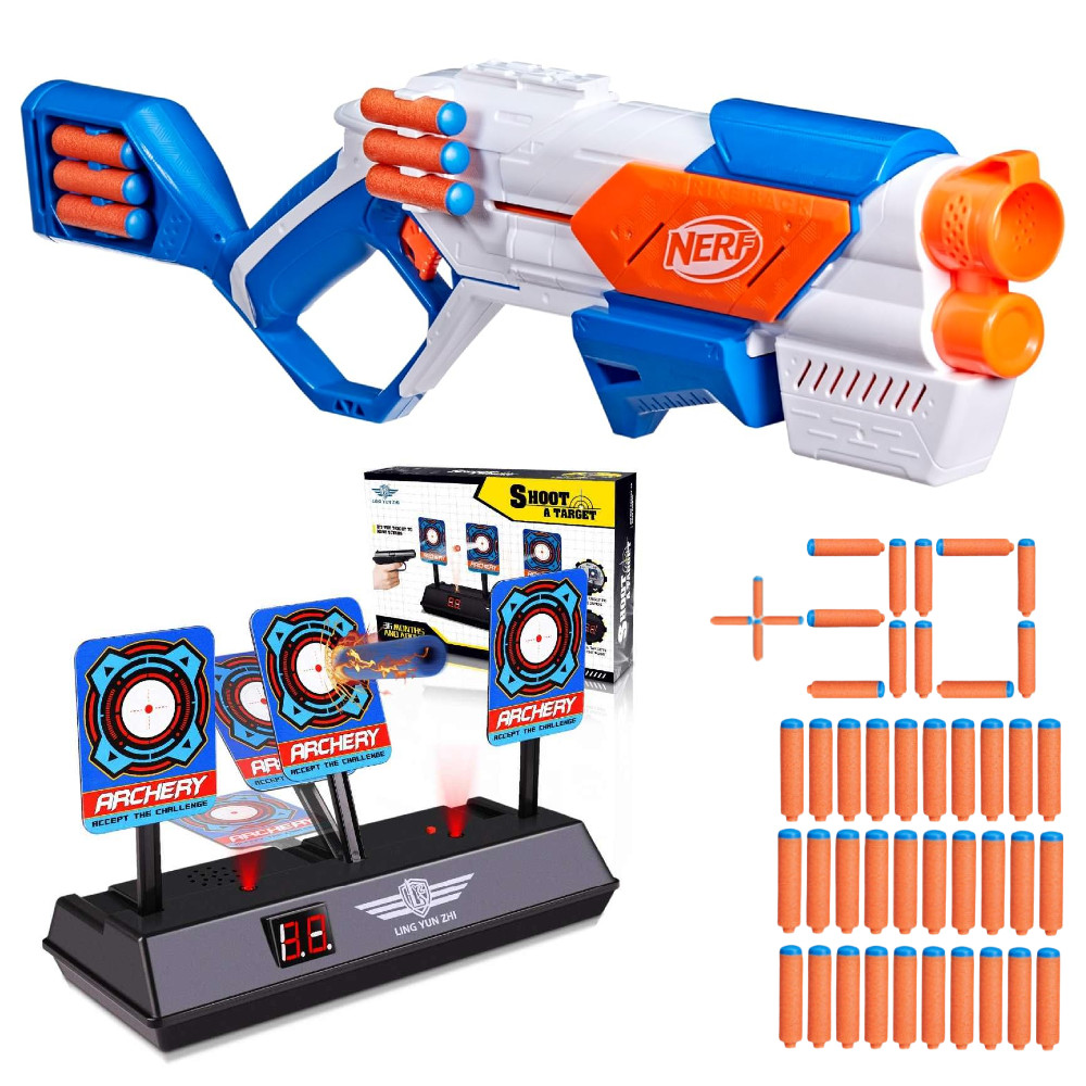 Nerf N Series Zestaw Pistolet Strikeback G0218 + Tarcza Elektroniczna 3 Cele + 30 Strzałek N1