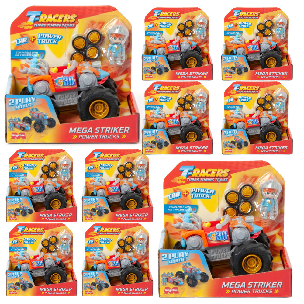 T-Racers Turbo Tuning Teams Zestaw x 10 Autko Mega Striker Power Trucks + figurka kierowcy 18026