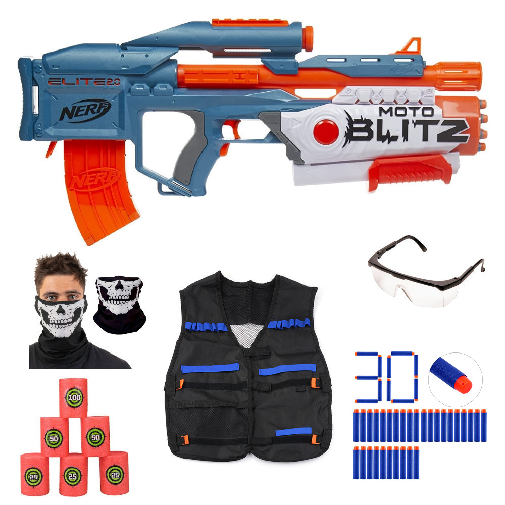 Nerf Elite 2.0 MotoBlitz F5872 + cele + 30 strzałek + kamizelka + okulary + bandana