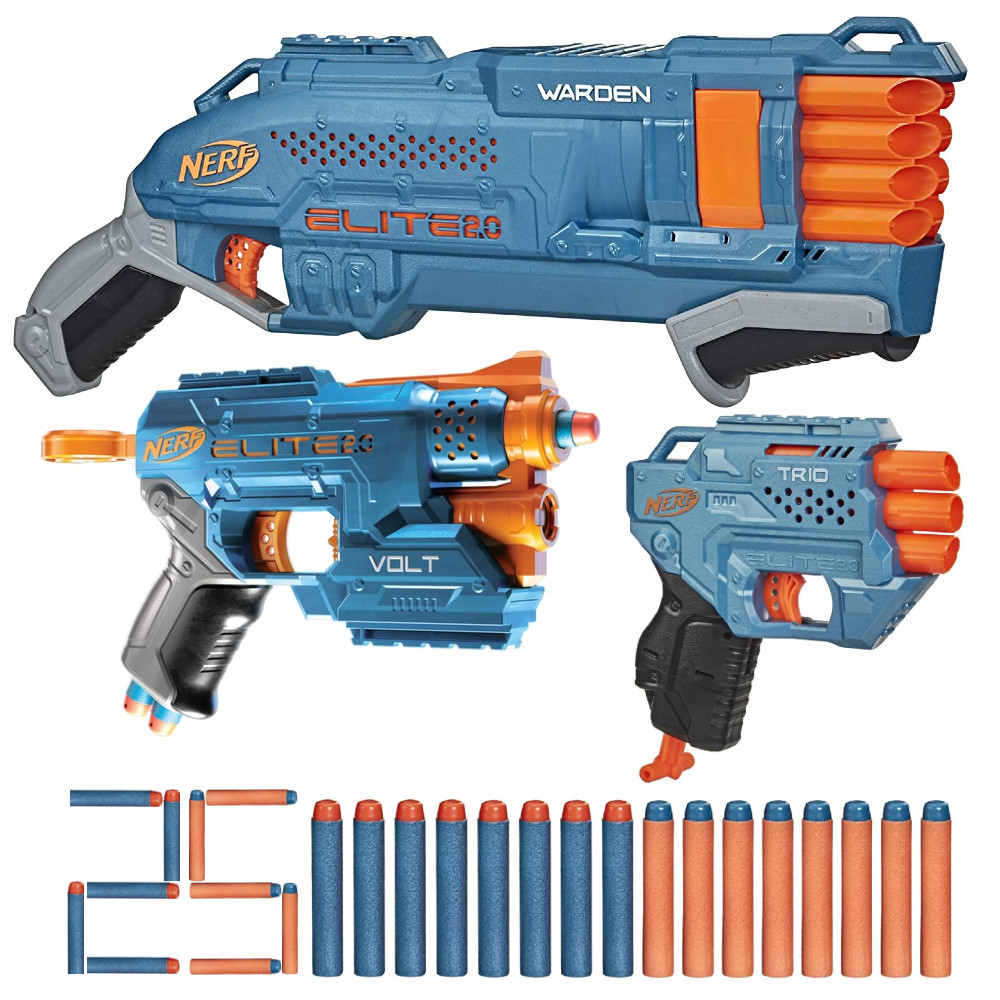 Nerf Elite 2.0 Zestaw 3 Wyrzutni Warden, Volt i Trio 