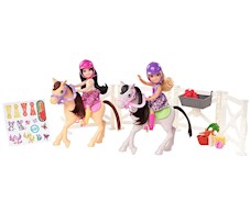 Barbie lalka Szkółka jeździecka 2 lalki + 2 konie GNC62