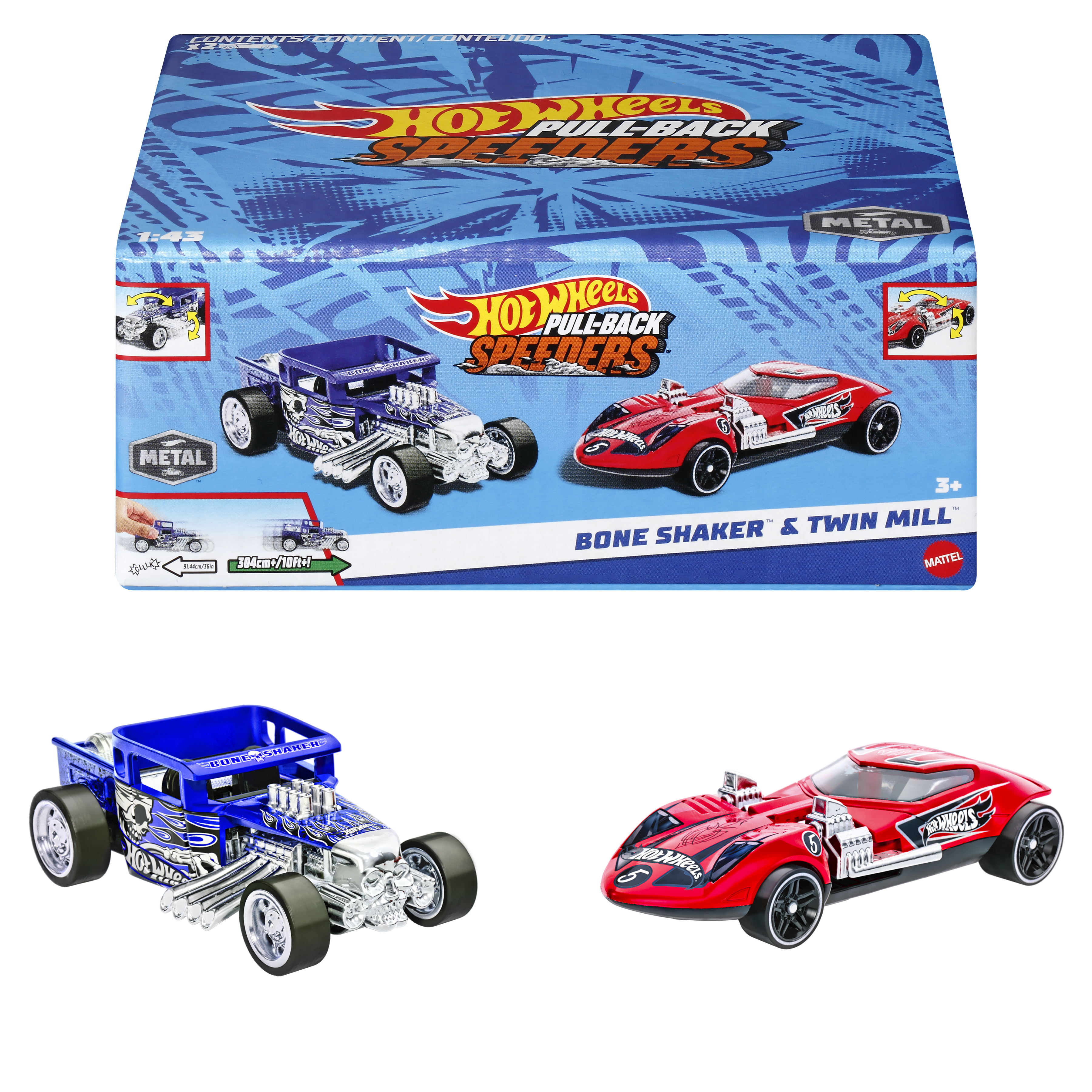 Hot Wheels Pull-Back Speeders 2-pack Autek Bone Shaker & Twin Mill HPR92