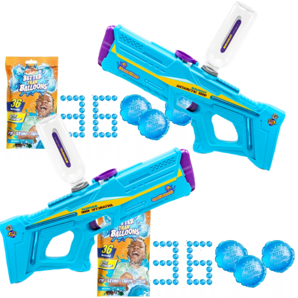 SplashMatic Sunday Wyrzutnia na Wodę Antarctic 1000 42692 +Nerf Bomby Wodne 36 szt. F9007 Zestaw dla dwojga