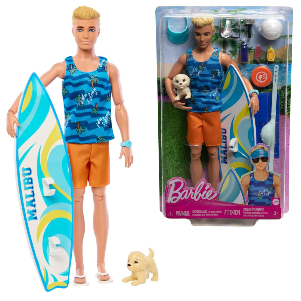 Barbie Ken Surfer plażowy blondyn + akcesoria HPT50