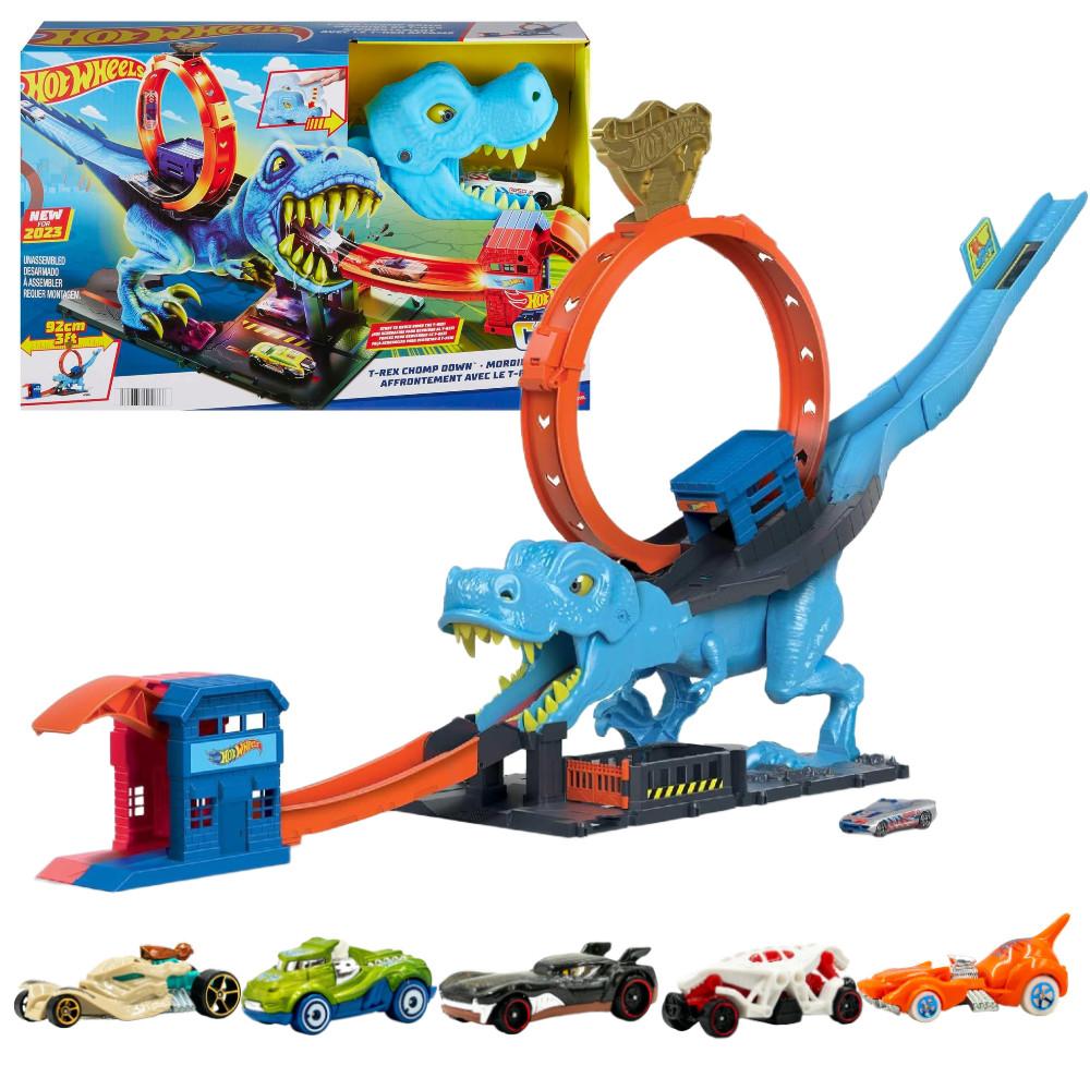 Hot Wheels City Pętla T-Rexa HKX42 +  5-Pak Samochodzików Street Beasts HTV55 