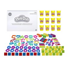 Play-Doh Ciastolina Zestaw 100 el. Narzędzia litery cyfry kształty B9412 + 12 tub żółtych E4829