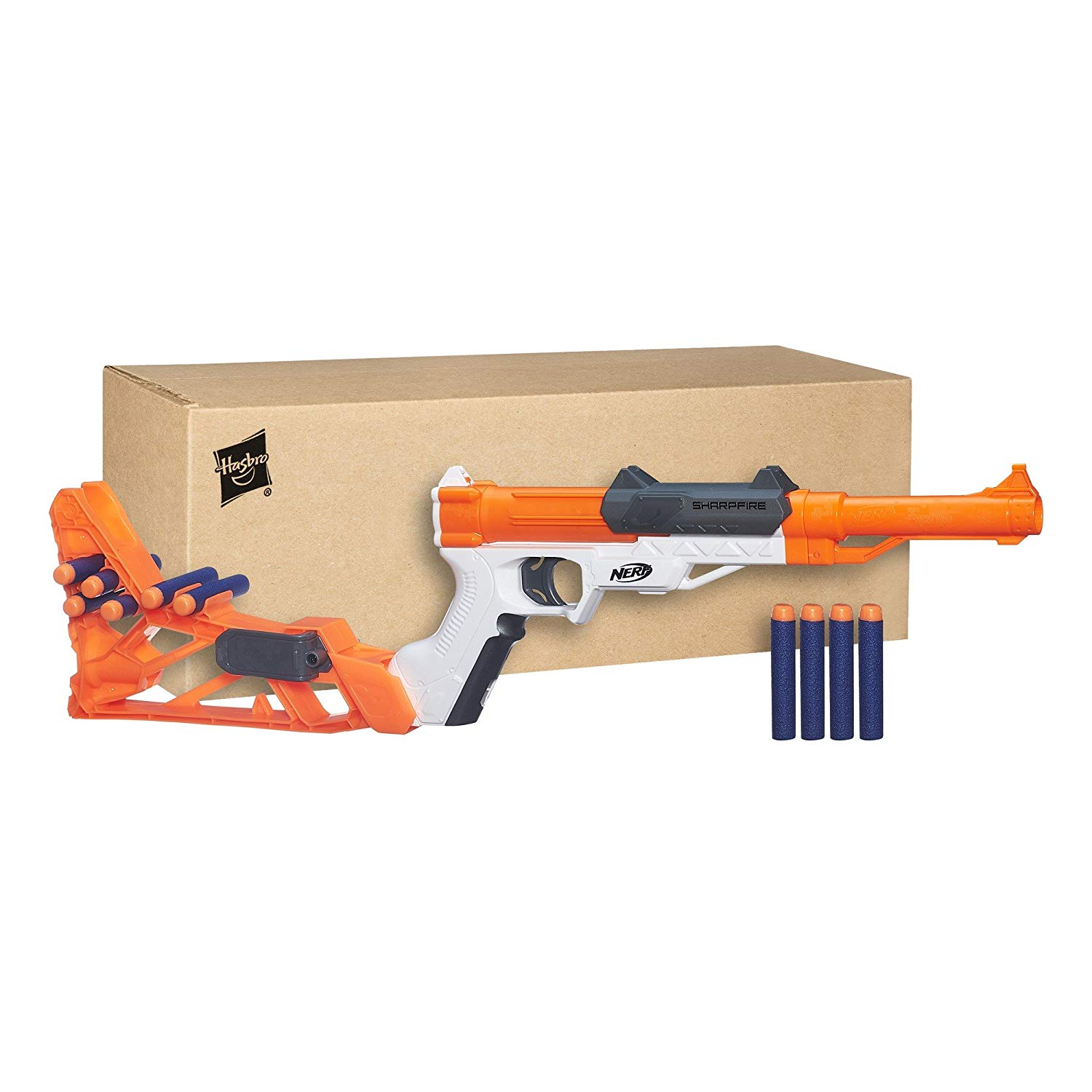 Hasbro Nerf N-Strike Sharpfire – Blaster Convertibile 6-in-1 Con Calcio E Canna Estendibili – Include 10 Dardi