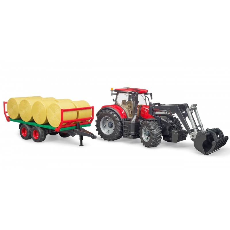 Bruder Traktor Case IH Optum 300 CVX z ładowarką i przyczepą z belami słomy 03198