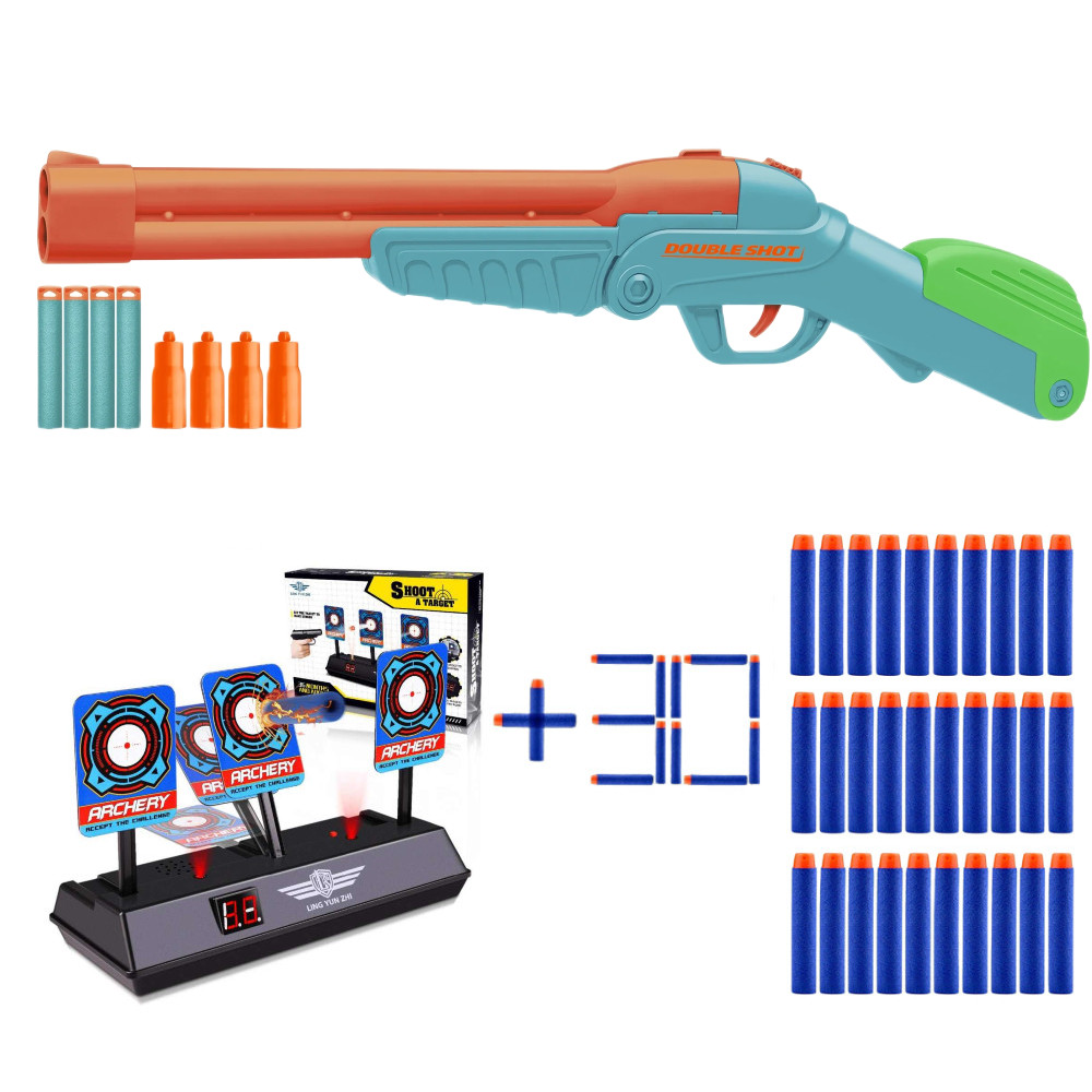 Buzz Bee Air Warriors Strzelba Double Shot 50780 + Tarcza Elektroniczna 3 Cele + 30 Strzałek