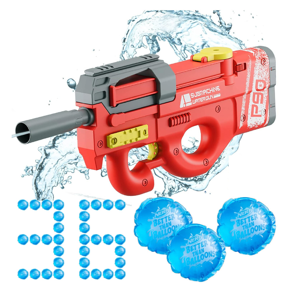 Pistolet na wodę elektryczny P90 czerwony XD8010 + Bomby Wodne Nerf 