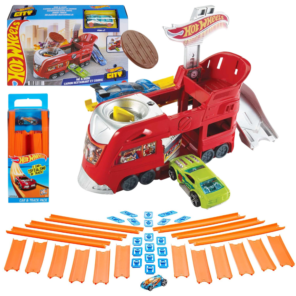 Hot Wheels Zestaw Odjazdowa Restauracja FJN39 + Zestaw Torów Hot Wheels 4,5 m BHT77 