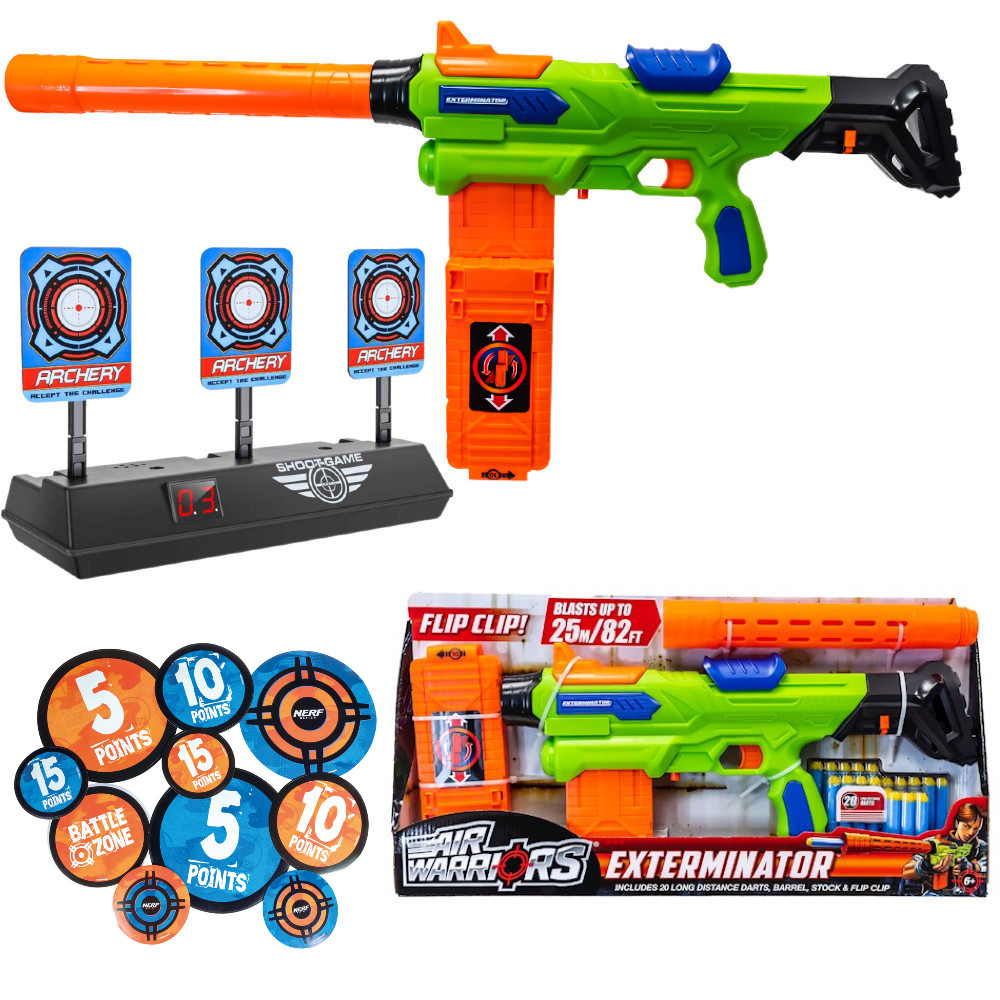 Buzz Bee Air Warriors Exterminator 44105 Elektroniczna Tarcza 3 cele + Zestaw 12 naklejek celi Nerf