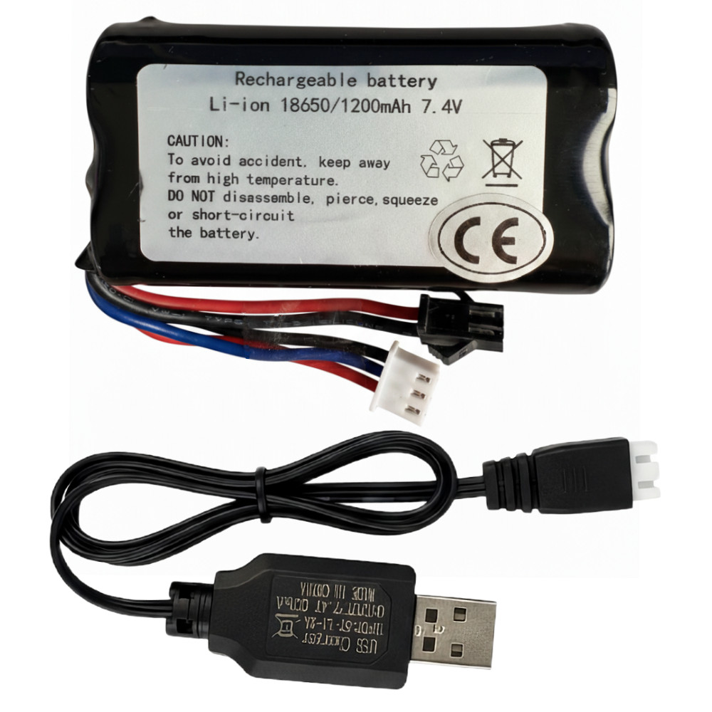Akumulator Bateria Li-ion 7.4V 1200mAh do Wyrzutni Pojazdów RC 18650