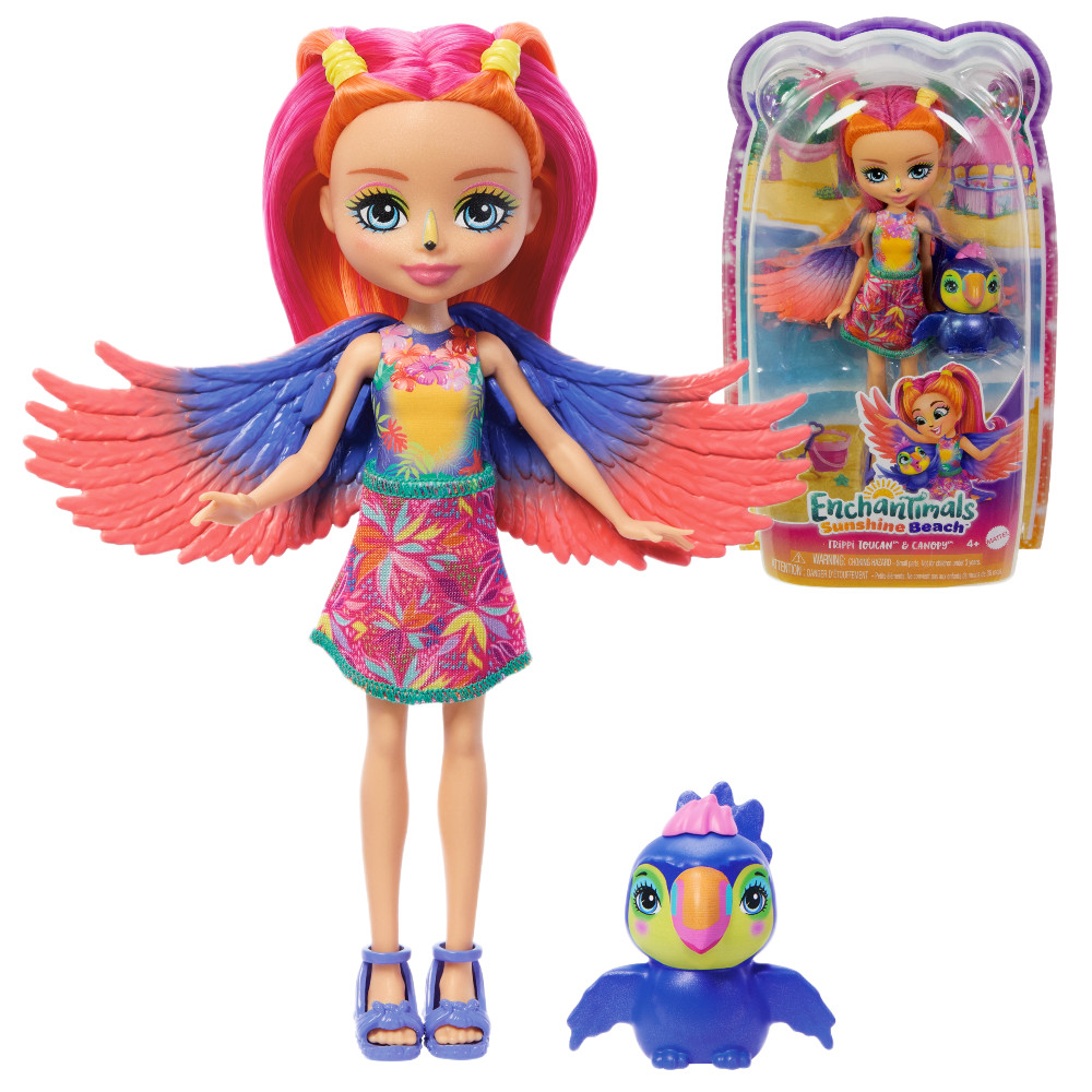 Enchantimals Słoneczna Plaża Lalka Trippi Tukan + Zwierzątko HRX83