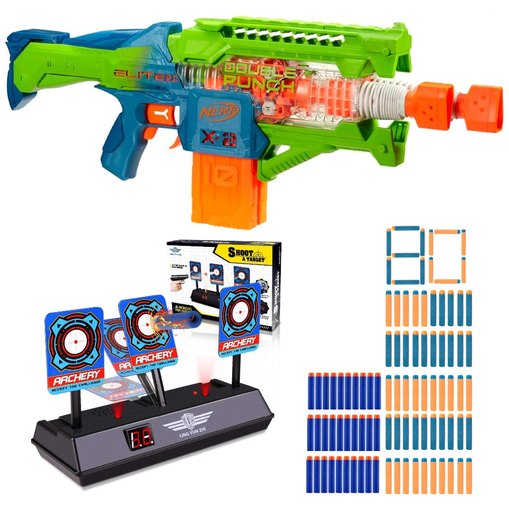 Nerf Elite 2.0 Double Punch F6363 + 30 Strzałek + Tarcza Elektroniczna 3 Cele