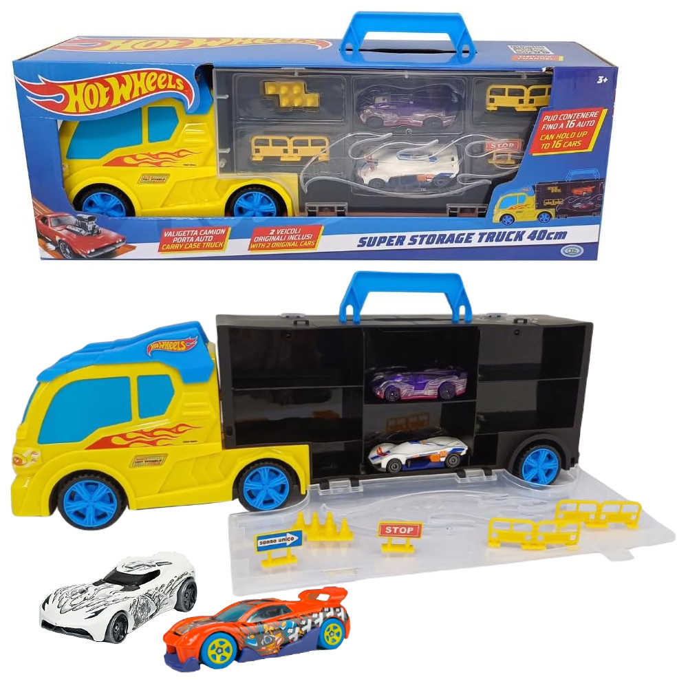 Hot Wheels Transporter na 16 Aut 40 cm + 2 Auta i Znaki Drogowe 42041