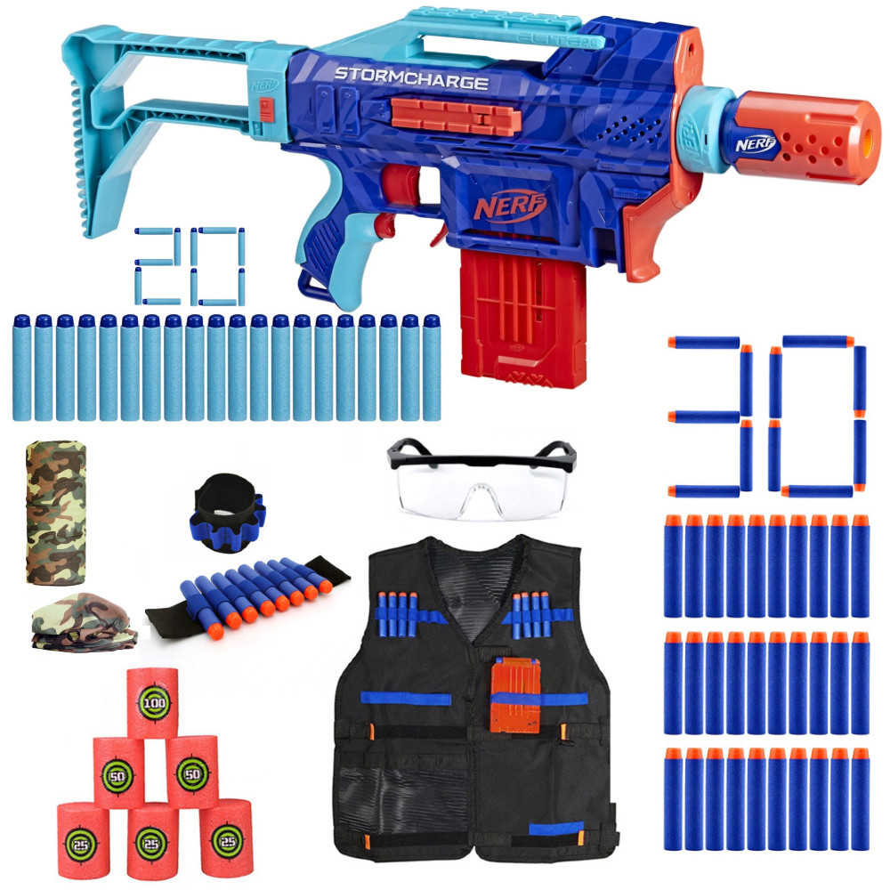 Nerf Elite 2.0 Zesatw Stormcharge Wild Edition F7376 + 30 Strzałek + Kamizelka + Opaska + Cele + Bandana Moro + Okulary