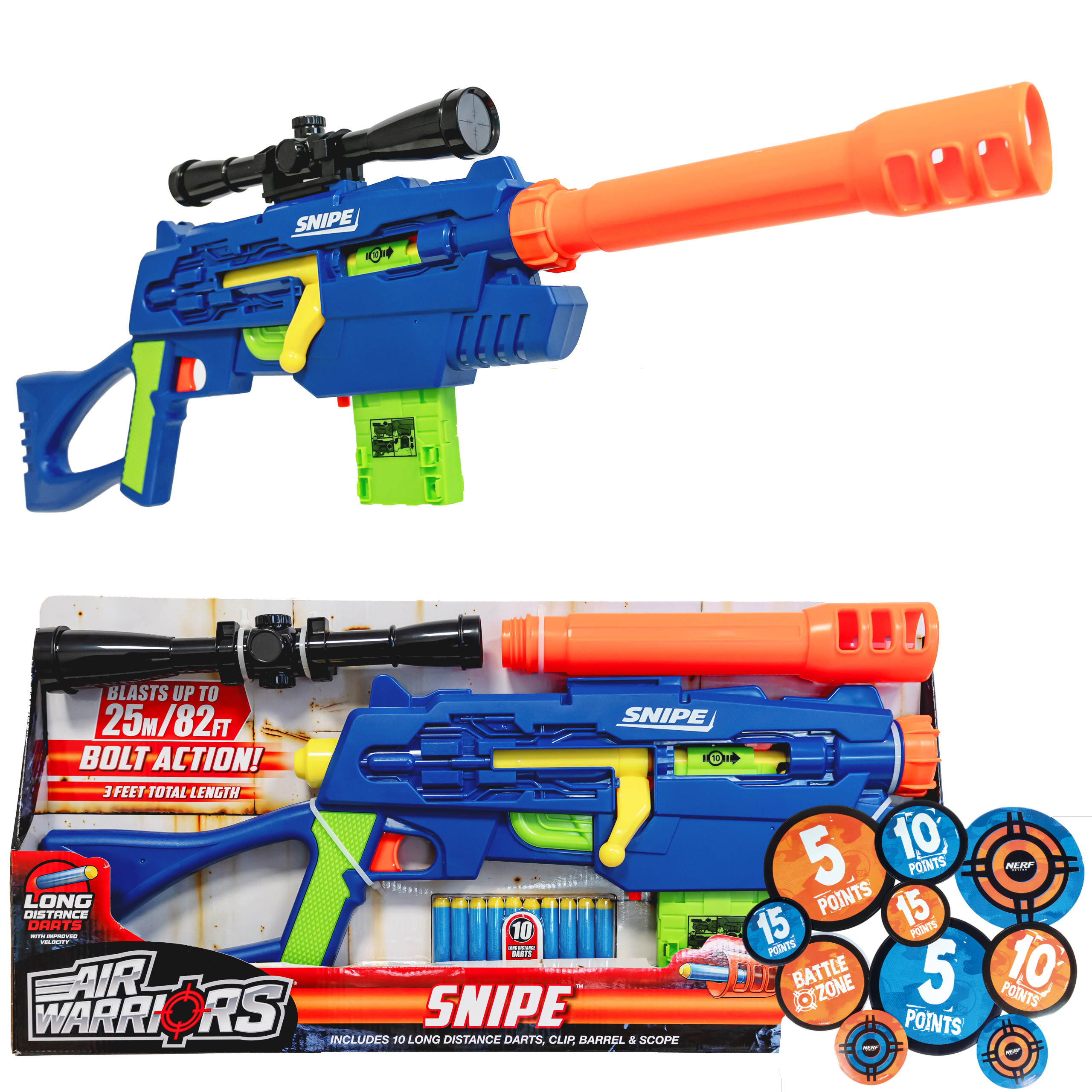 Buzz Bee Ultra-Tek - Snajperka Master Tek 48803 + Zestaw 12 naklejek celi Nerf