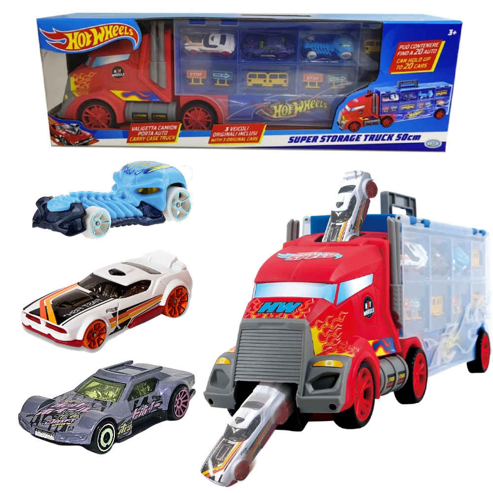 Hot Wheels Transporter na 20 Aut 50 cm + 3 Auta i Znaki Drogowe 42034