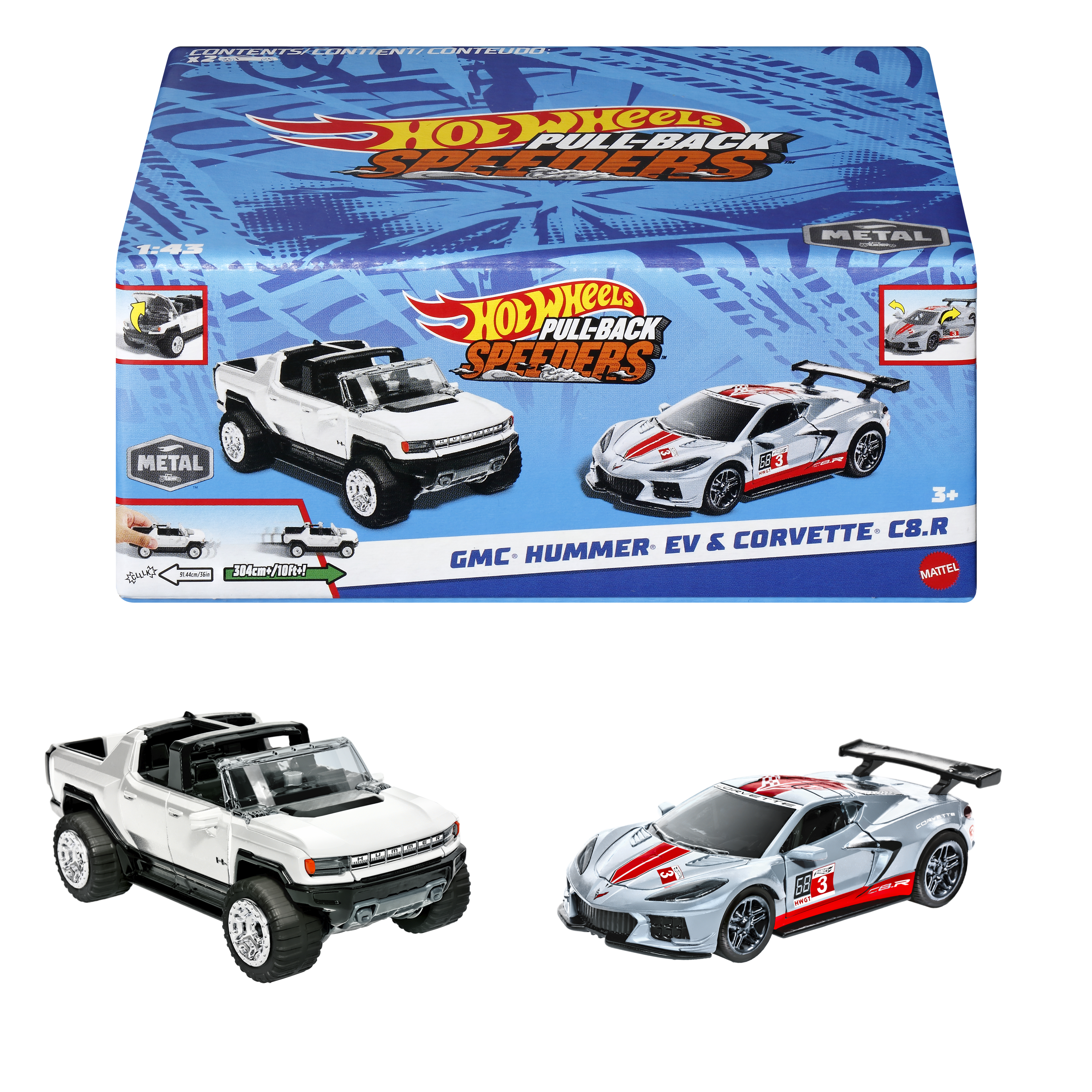 Hot Wheels Pull-Back Speeders 2-pack Autek GMC Hummer EV & Corvette C8.R HPR94