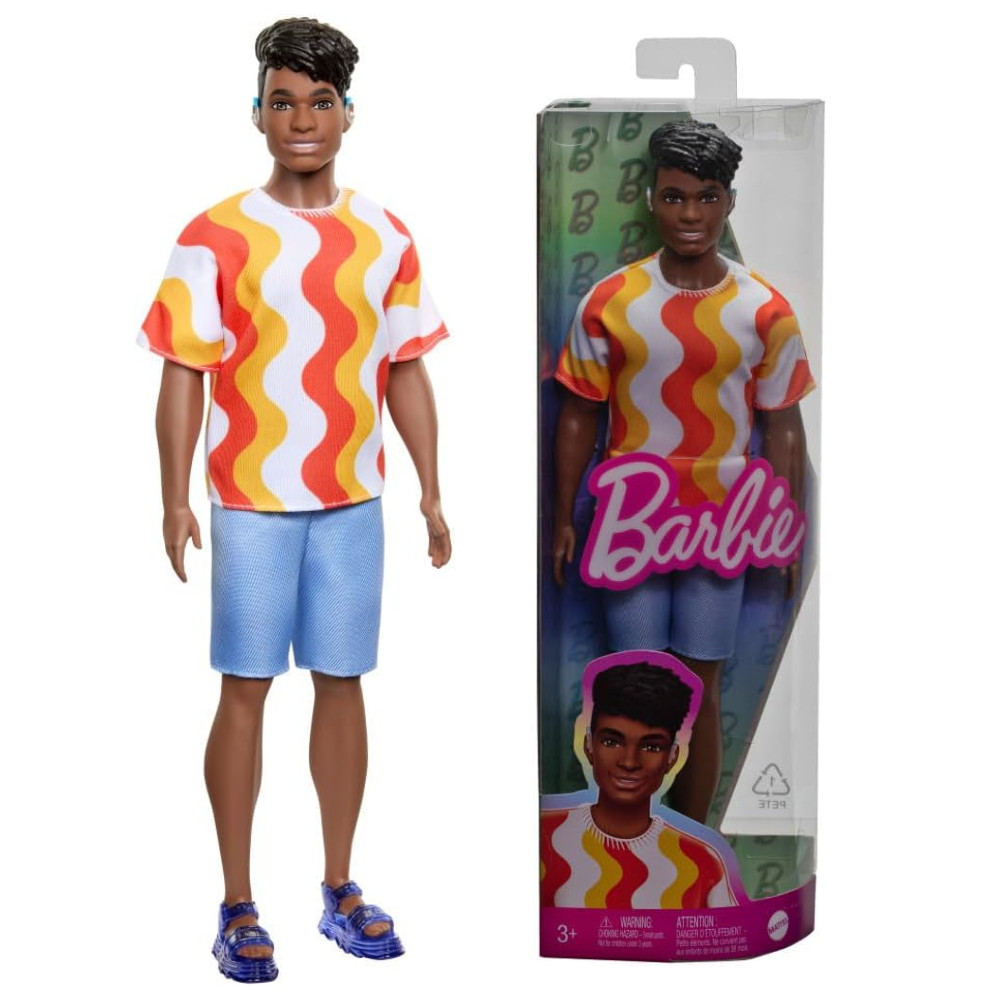 Barbie lalka Ken Fashionista t-shirt biało-pomarańczowe fale HRH23