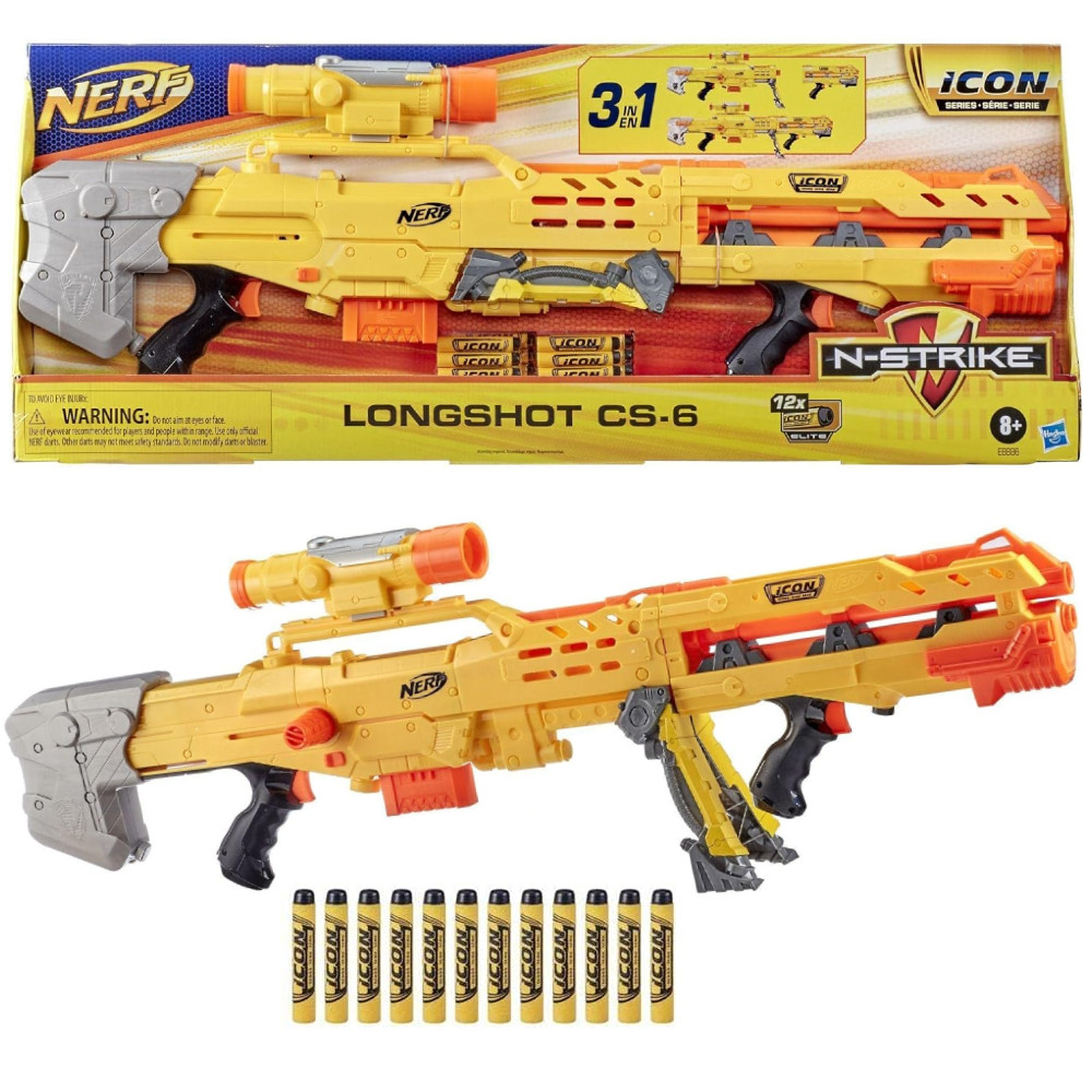 Nerf N-Strike Longshot CS-6 ICON + 12 strzałek E8886 uszkodzone opakowanie