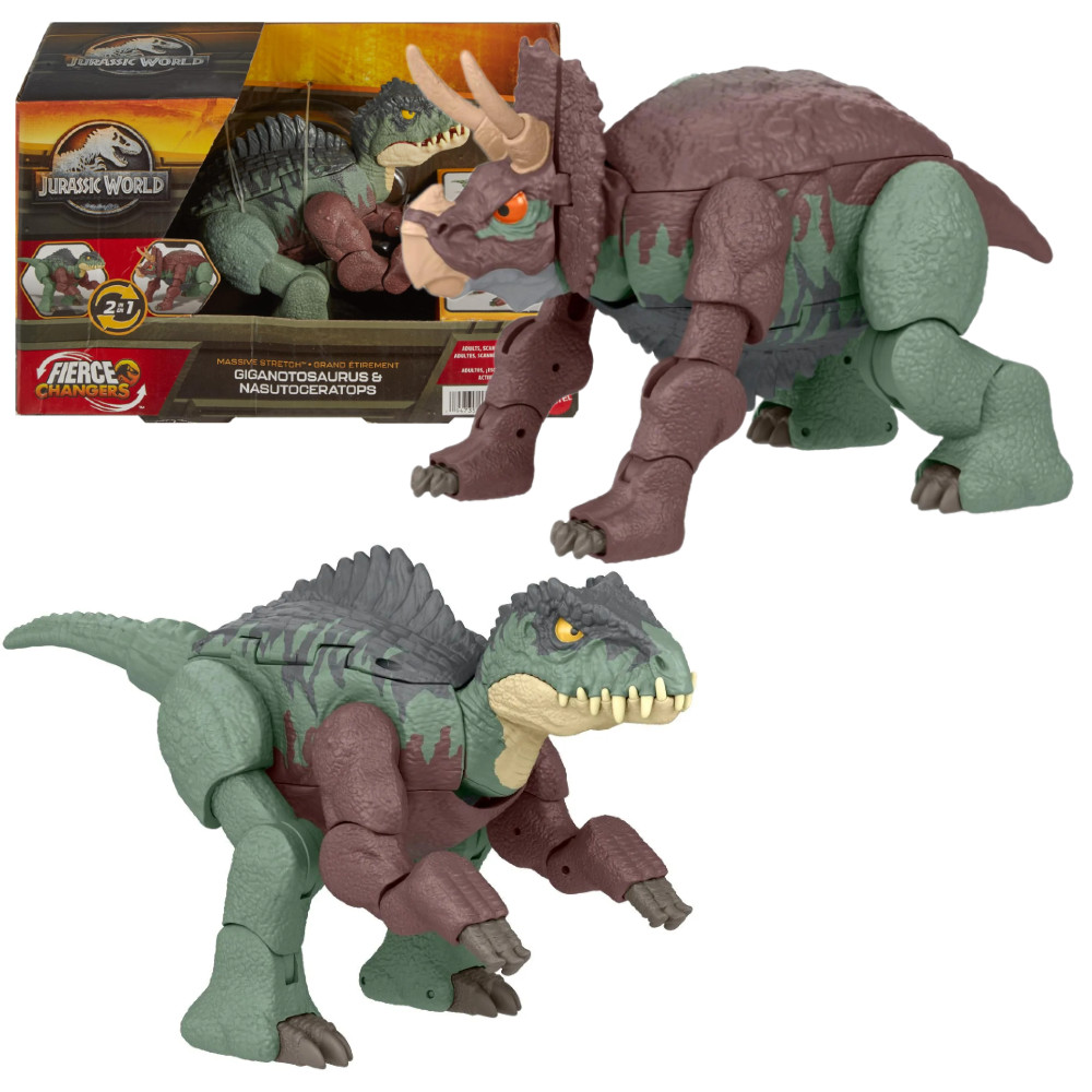 Jurassic World Transformujący Dinozaur 2w1 Giganotozaurus i Nasutoceratops HPD34
