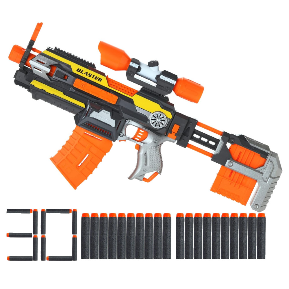 BLASTER SQUAD PISTOLET KARABIN AUTOMAT ZESTAW 2MAGAZYNKI CELOWNIK KOLBA 22m SB564
