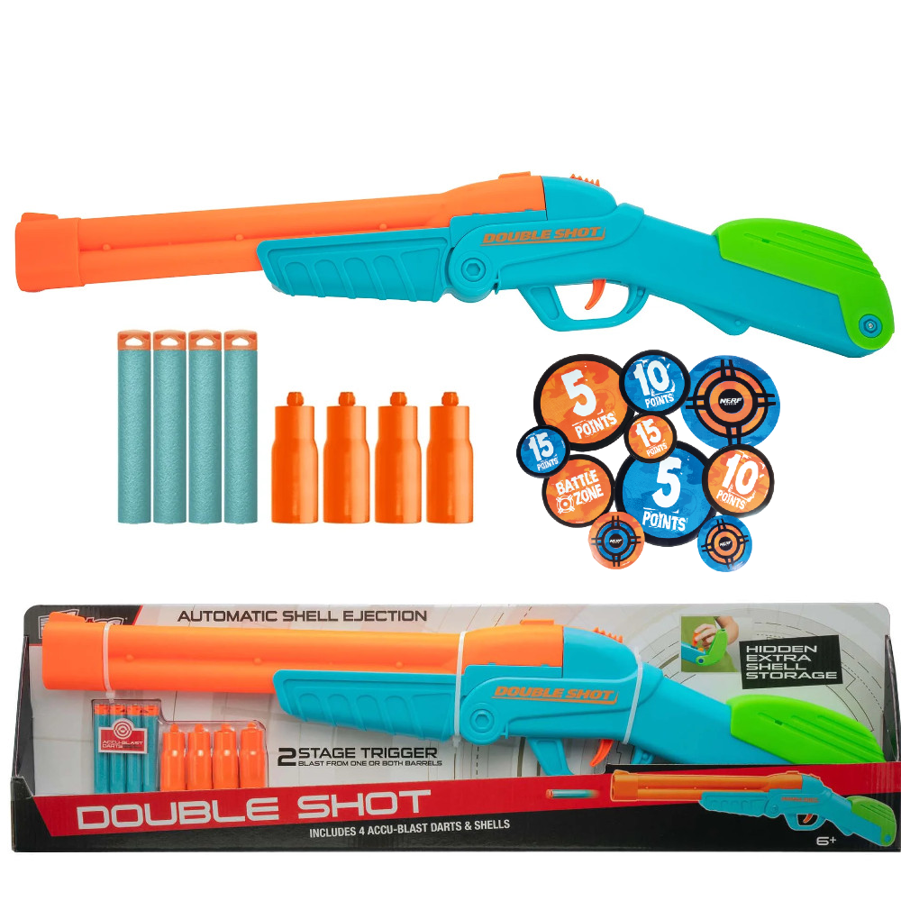 Buzz Bee Air Warriors Strzelba Double Shot 50780  + Zestaw 12 naklejek celi Nerf 